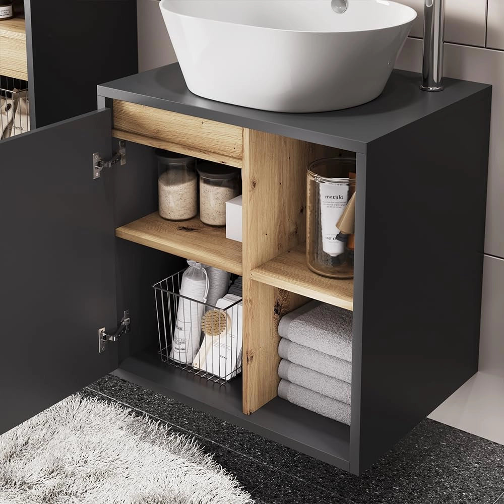 Mobiletto per lavabo Viola, Grigio/Artisan, 60 x 60 cm