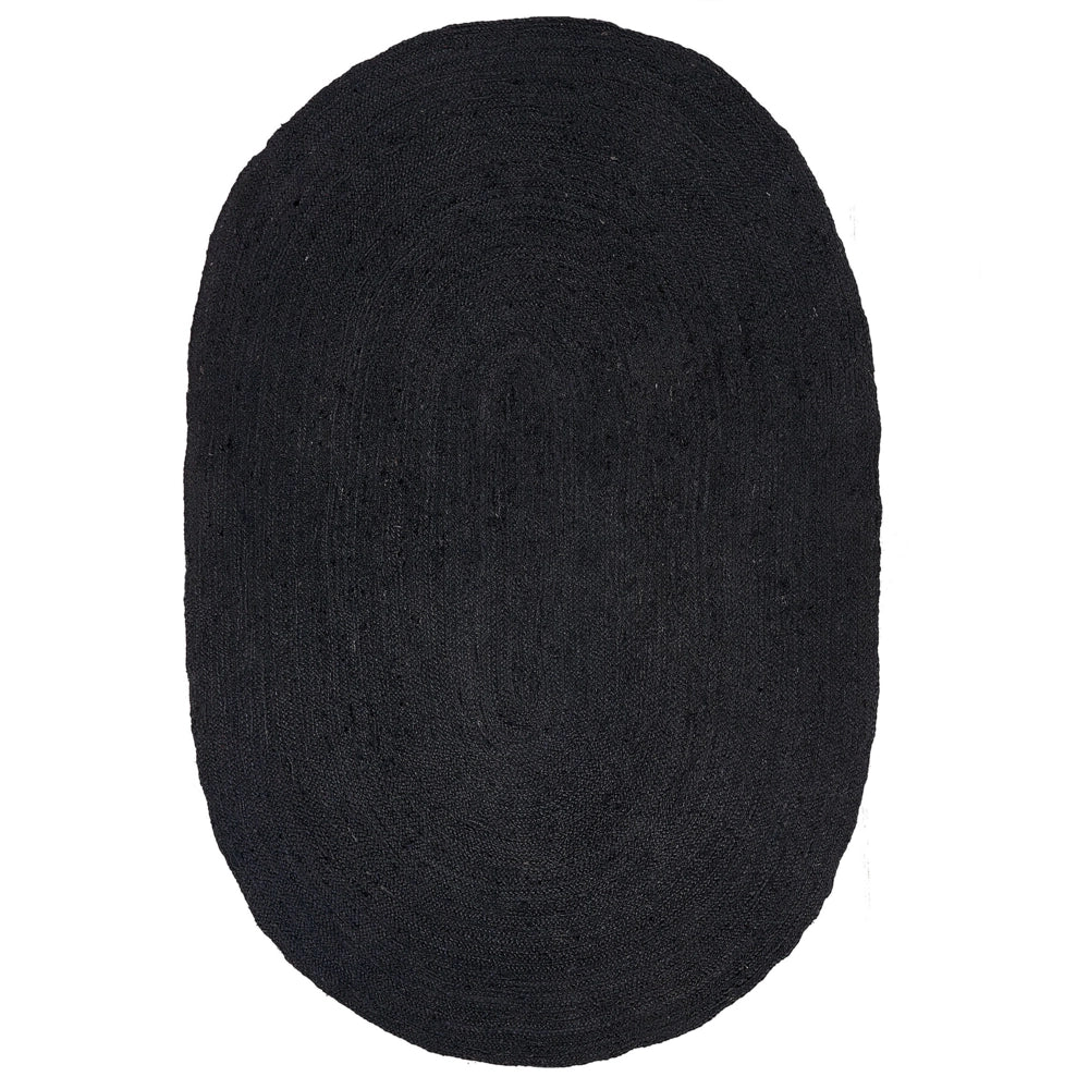 Tappeto Nero Juta 160 x 230 cm Intrecciato Ovale Riscaldamento a Pavimento Adatto Soggiorno Naturale Camera da Letto
