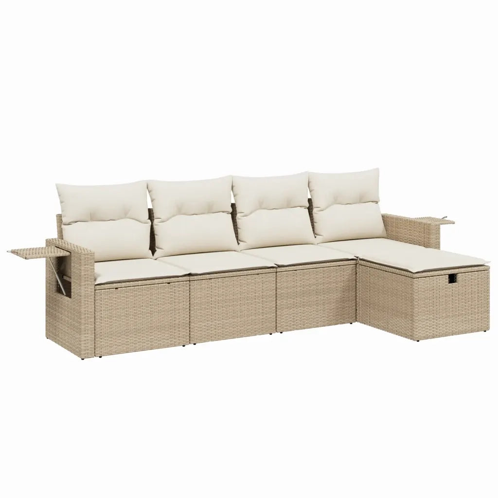 Set Divano da Giardino 5 pz con Cuscini Beige in Polyrattan