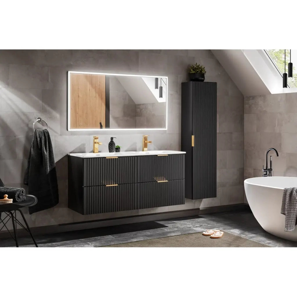 Lavabo doppio VELOA 120 cm vasche ovali ceramica bianco lucido