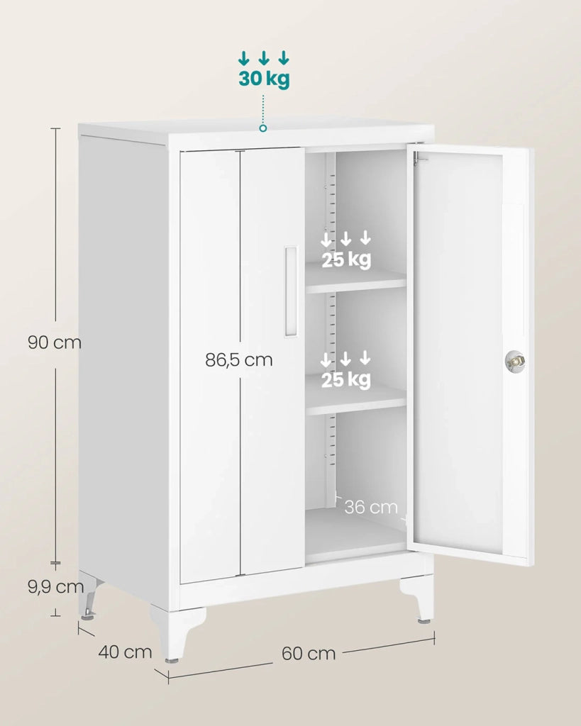 Armadio multiuso per ufficio 40 x 60 x 90 cm armadio per ufficio a 2 ante con serratura mobiletto in acciaio per ufficio/soggiorno bianco 12_0004834