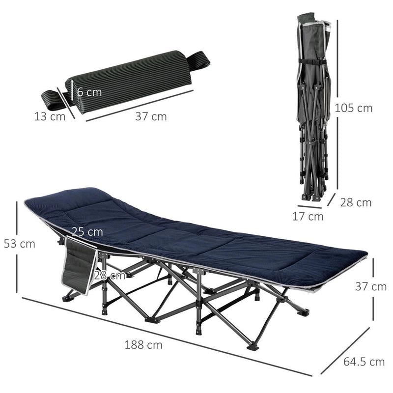LETTINO PIEGHEVOLE DA CAMPEGGIO PER ADULTI CON CUSCINO188 X 64.5 X 53 CM BLU