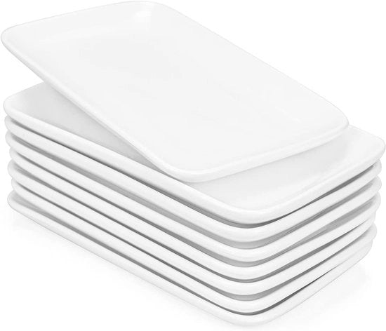 Piatti da Servire Quadrati Bianchi - Set da 8 - Porcellana - 25,5 x 15,7 cm