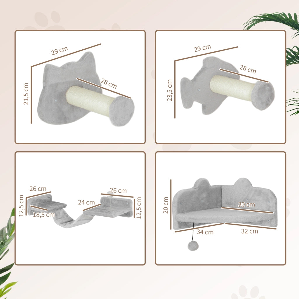 Set per gatti ¨C zephmum ¨C 4 pezzi scale in sisal doppia piattaforma grigio chiaro/crema