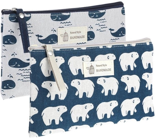 Organizzatore multifunzionale per cosmetici - 2 pezzi - in canvas - per toilette - leggero - 22 x 14 x 1,2 cm
