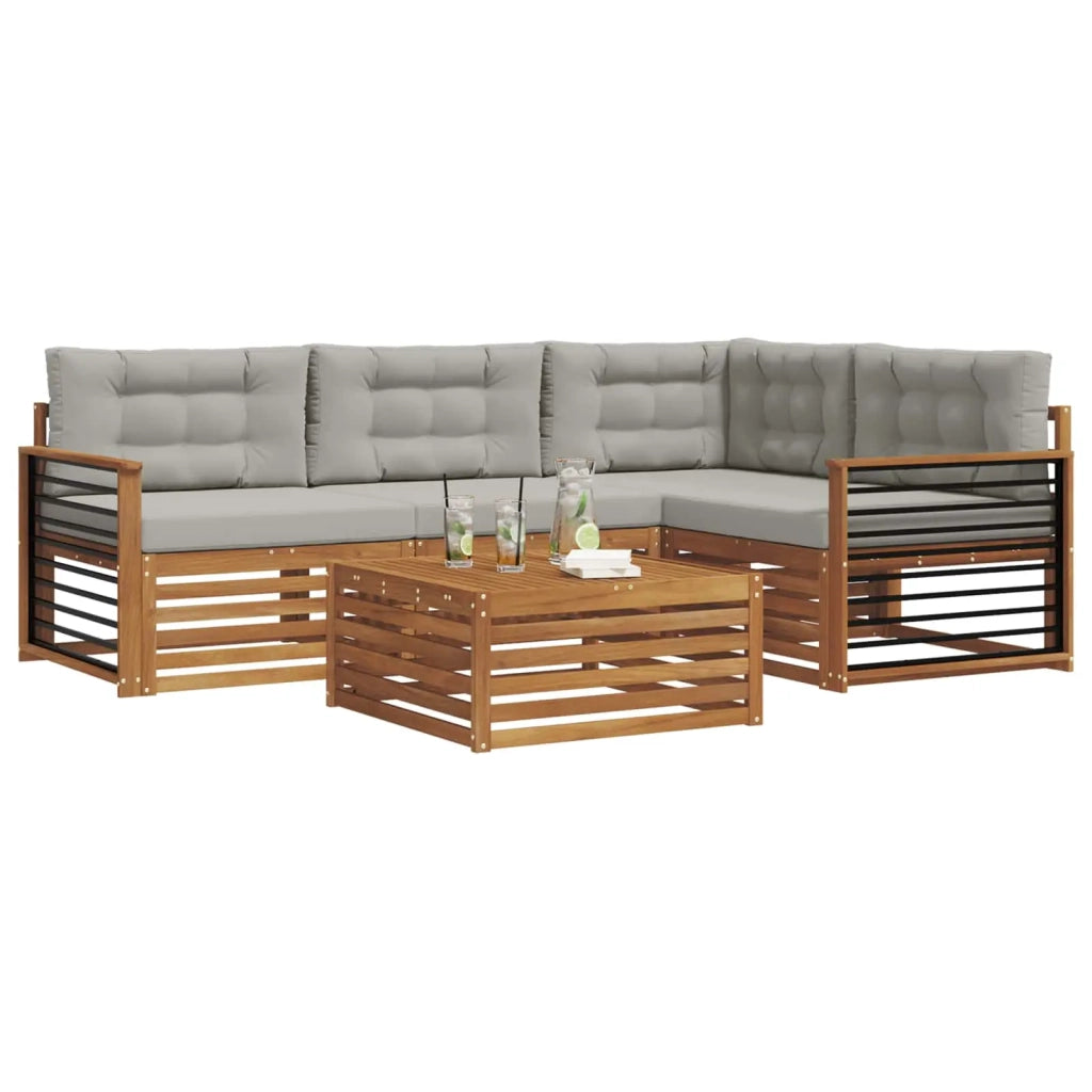 Set di divani da esterno 5 pcs Grigio Naturale e Chiaro