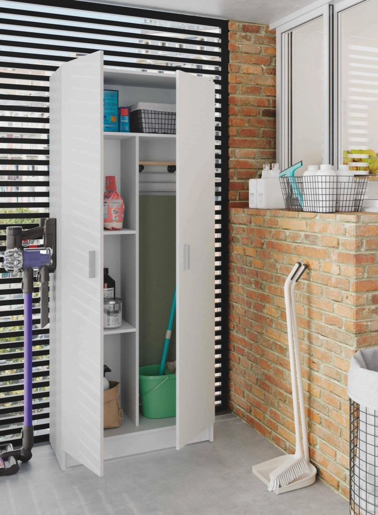Sora, Armadio Multiuso 2 Ante 3 Ripiani, 34.6x180h cm Bianco