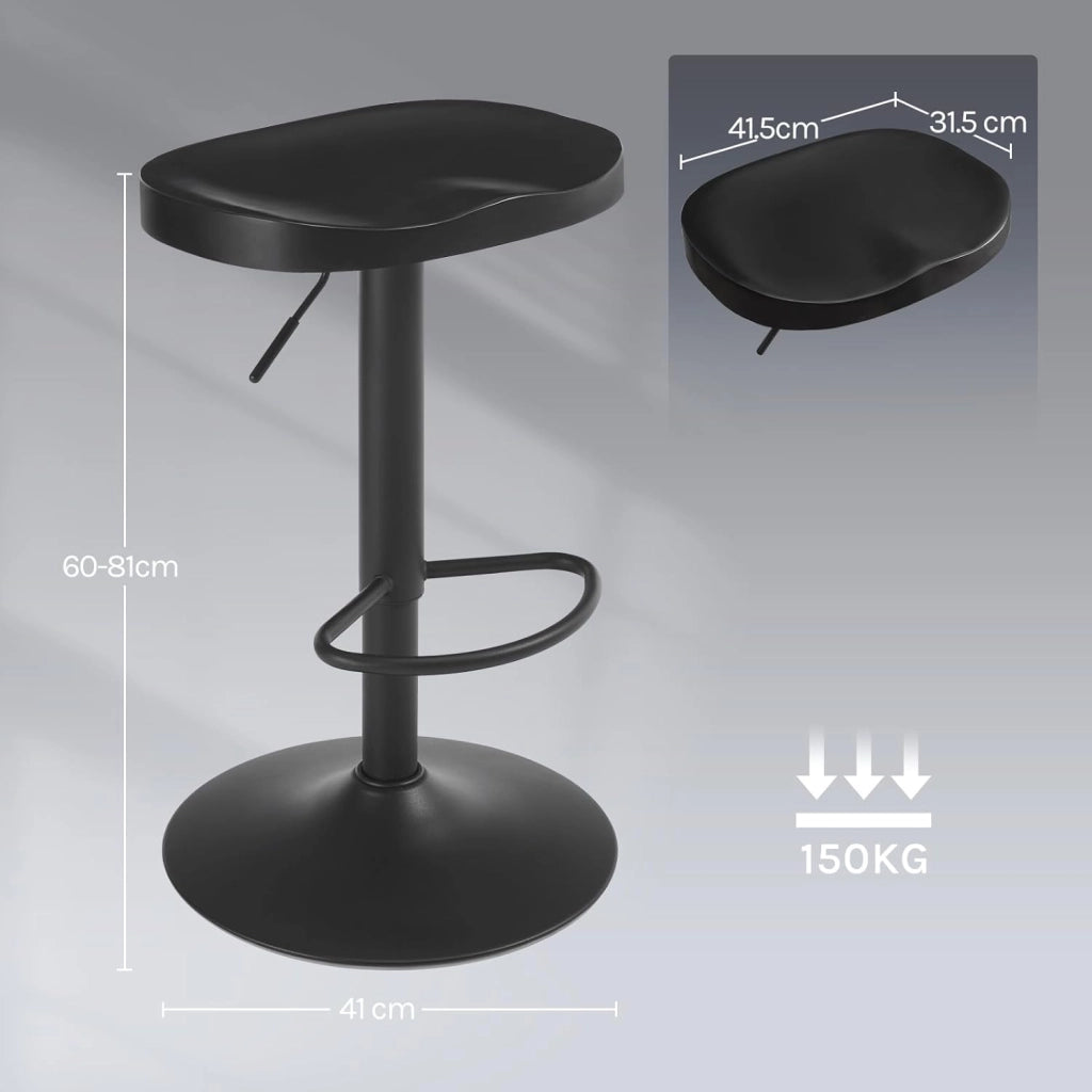 Sgabelli da Cucina Set di 2, Sgabelli da Bar per Colazione in Legno Massiccio, Sgabelli da Bar a Sella, Altezza Regolabile, Sgabelli Girevoli a 360° con Poggiapiedi, Nero, BH413sz-2