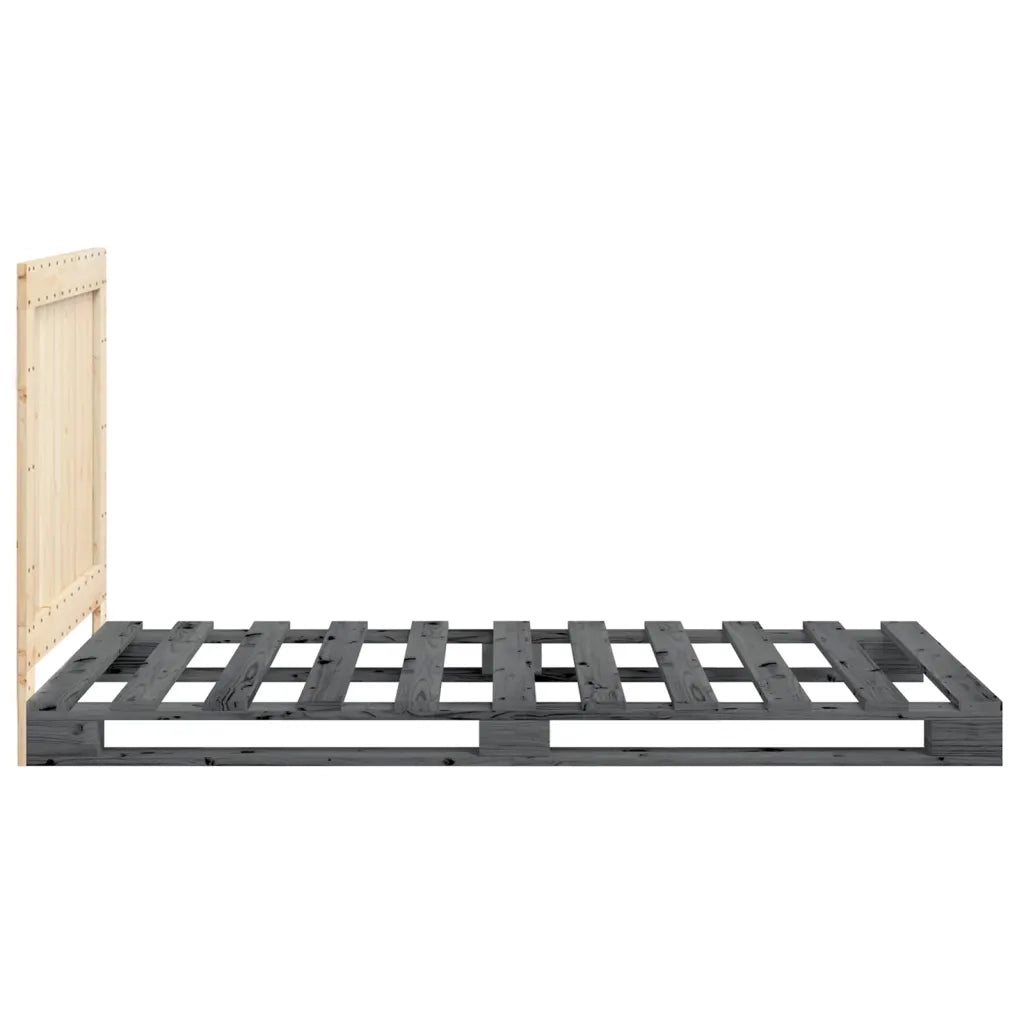 Letto singolo | Letto per adulti | Giroletto con Testiera Grigio 100x200 cm Legno Massello di Pino