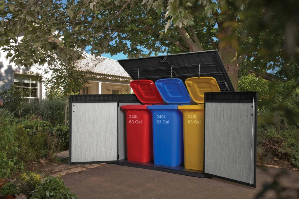 Armadio da esterno Leduc, Mobile outdoor, Mobiletto giardino multiuso, Contenitore per balcone o garage, 191x109 h133 cm, Grigio