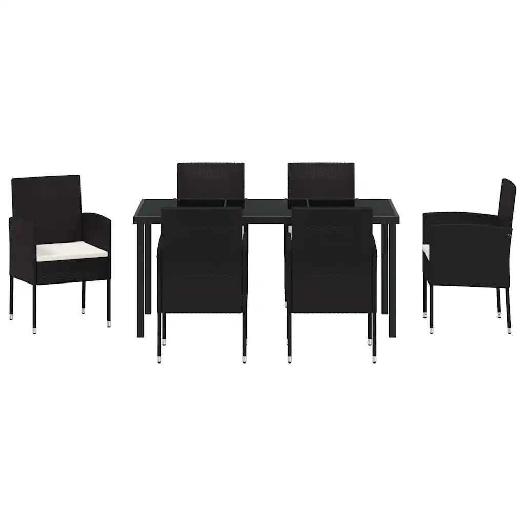 Set da Pranzo per Giardino con cuscino 7 pcs Nero polyrattan