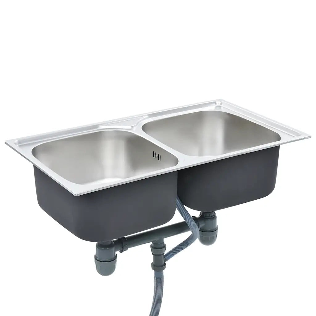 Lavello da Cucina Doppio con Filtro e Sifone in Acciaio Inox 145074