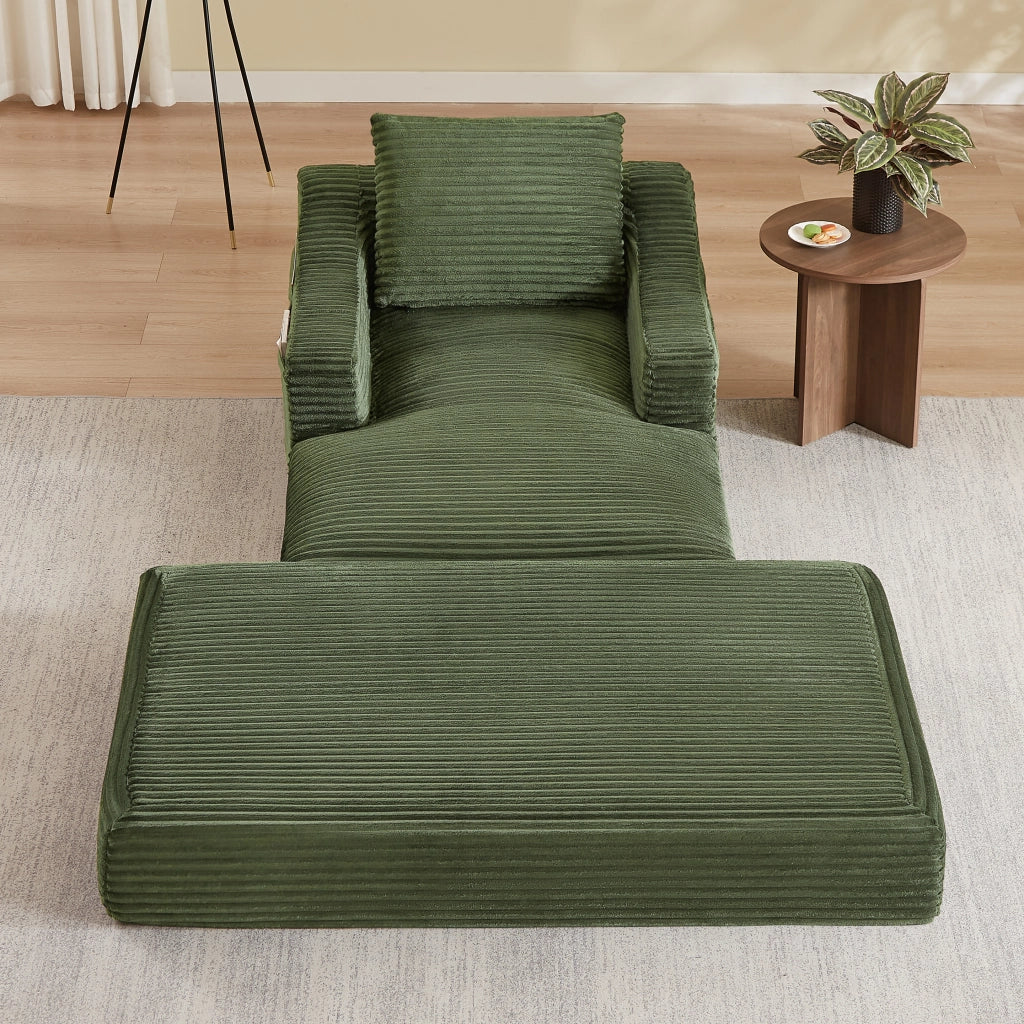 Fauteuil convertible in velluto a coste con design a doppio strato e cuscino estraibile per relax, schiuma verde