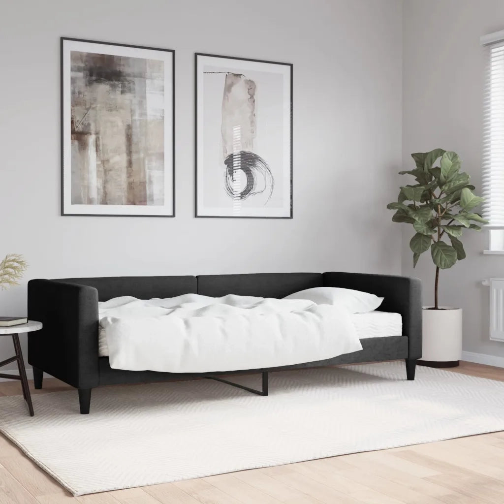 Divano Letto con Materasso-Sofa Letto-Daybed Nero 90x190 cm in Tessuto 104196