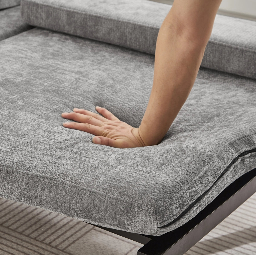Divano letto pieghevole in legno massello, singolo estraibile, grigio chiaro