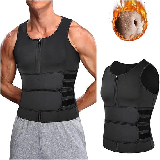 Abbigliamento per uomo, chiusura a doppia ghiera, abbronzante, per la pancia, compressione per sauna, idrorepellente, shapewear per sport e fitness - Nero XL