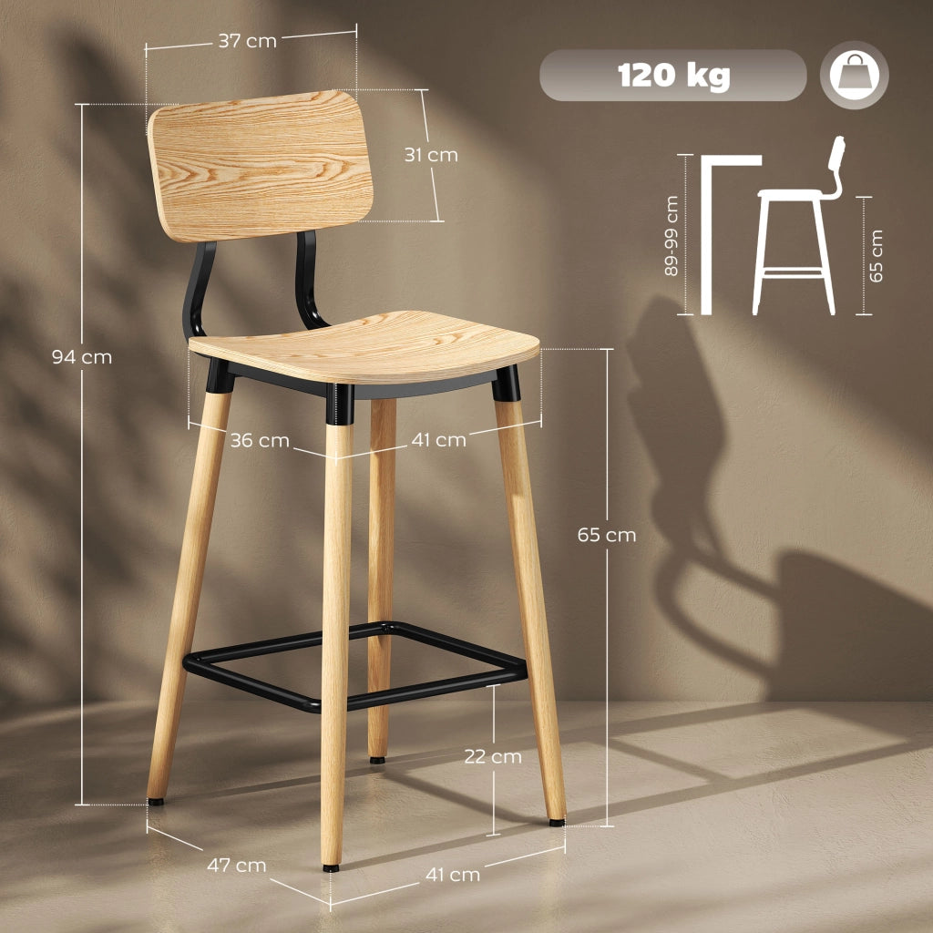 Set 2 Sedie da Bar con Schienale ¨C zephmum ¨C Legno e Metallo Colore Chiaro