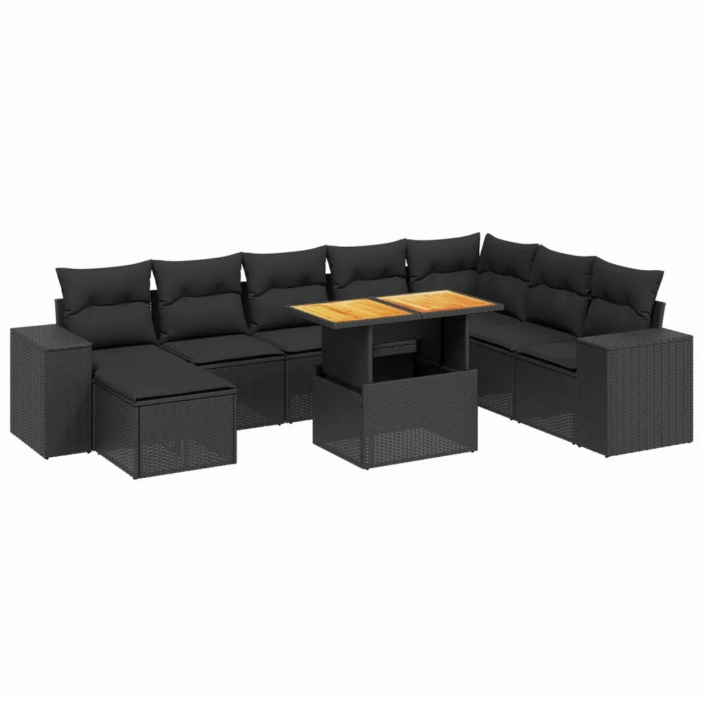 Set Divani da Giardino 9 pz con Cuscini Nero in Polyrattan 3275960