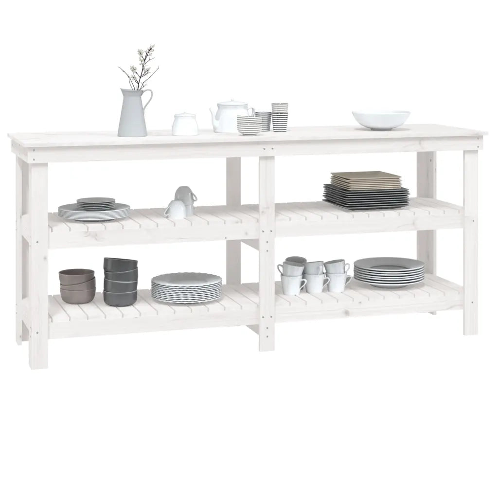 Banco da Lavoro Bianco 181x50x80 cm in Legno Massello di Pino 823655