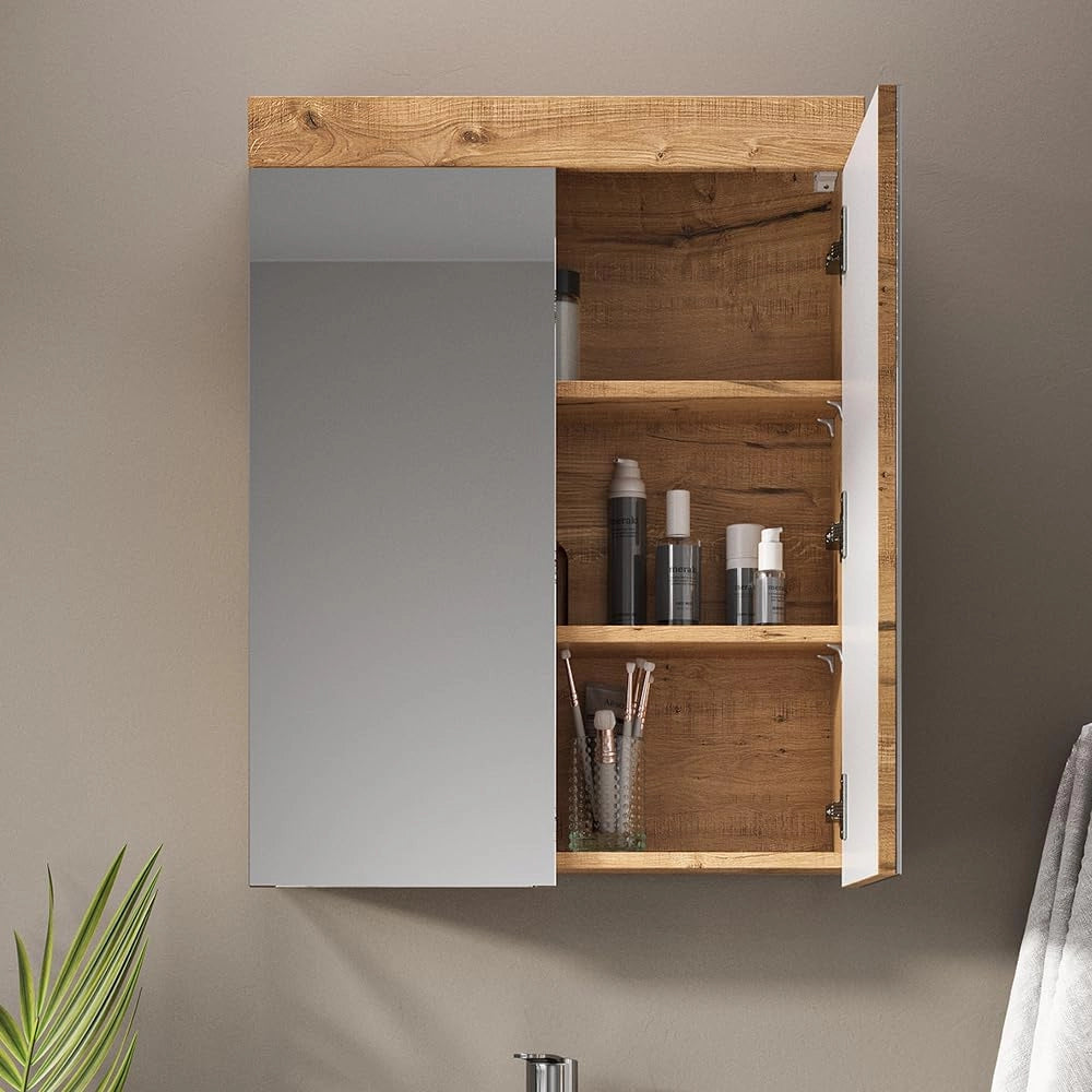 Specchio contenitore bagno Luna, Quercia Wotan, 60 x 77 cm, per montaggio a parete, combinabile con altri mobili Luna