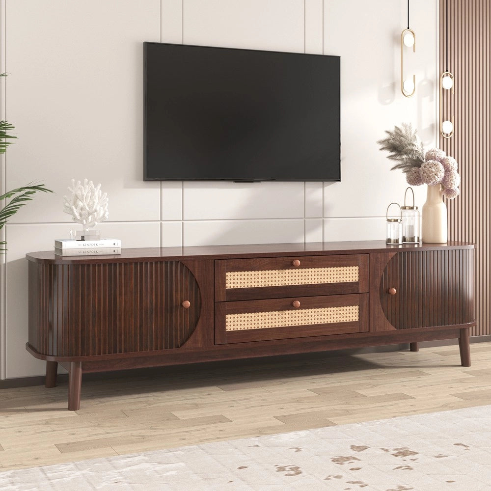 Mobile TV in Legno con Ante, Cassetti e Lati in Rattan ¨C Xylo ¨C Rovere Naturale