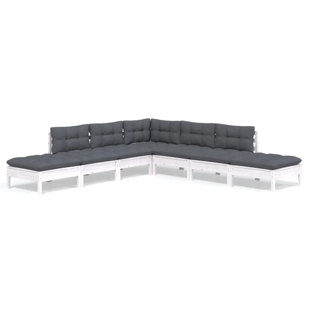 Set Divani da Giardino 7 pz con Cuscini Bianchi Legno di Pinocod mxl 73524