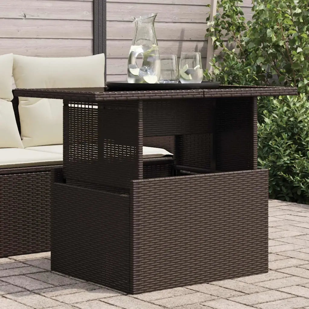 Tavolo da Giardino | Tavolino da esterno Piano Vetro Marrone 100x55x73 cm Polyrattan
