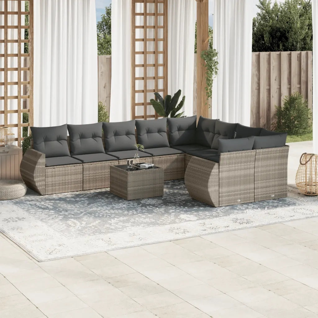 vidaXL Set Divano Giardino 10 pz con Cuscini Grigio Chiaro Polyrattan