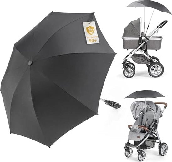 Parasole universale, ombreggiatura per passeggini e carrelli, protezione UV 50+, diametro 73 cm, parasole flessibile con supporto universale per tubi rotondi e ovali, nero
