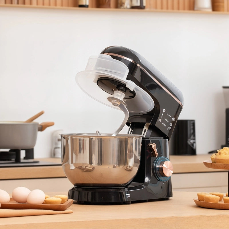 Robot da cucina, impastatrice, frullatore, 6 velocit¨¤, ciotola in acciaio inox da 5,5 litri, nero
