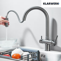 Jana | Raccordo estensibile premium a 3 vie grigio titanio opaco | Rubinetto osmosi da cucina in acciaio inox |. Filtro 3 connessioni ad arco alto