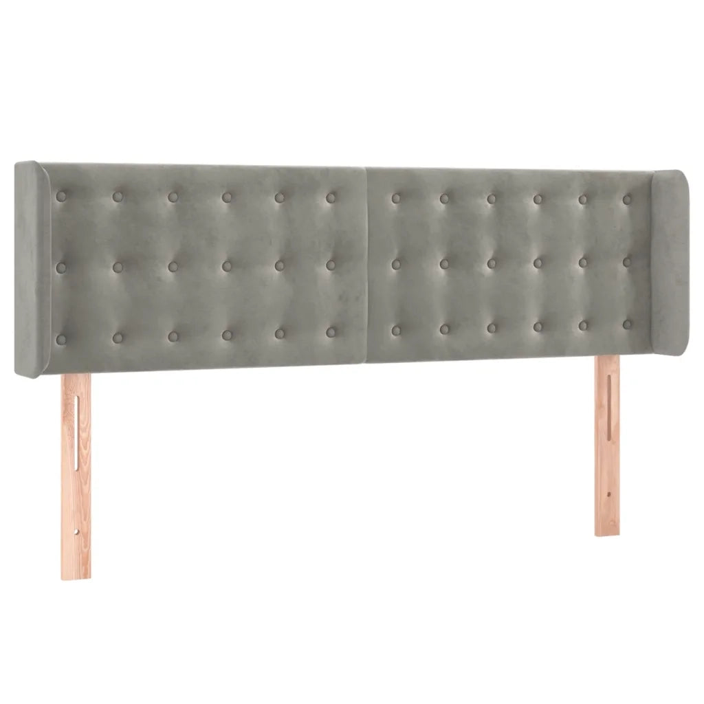 Testiera ad Orecchio-Testata con Orecchie Grigio Chiaro 147x16x78/88 cm in Velluto 746766