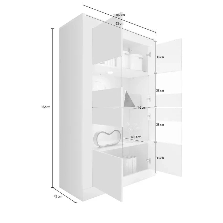 Mobile Espositore Suzzara, Vetrina 3 Ripiani, 101.4x42x161.2h cm Bianco Lucido