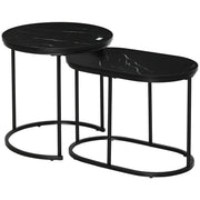 Set 2 Tavolini Sovrapponibili Ø50x50,5 cm e 60x36x43,5 cm con Piano Effetto Marmo Nero
