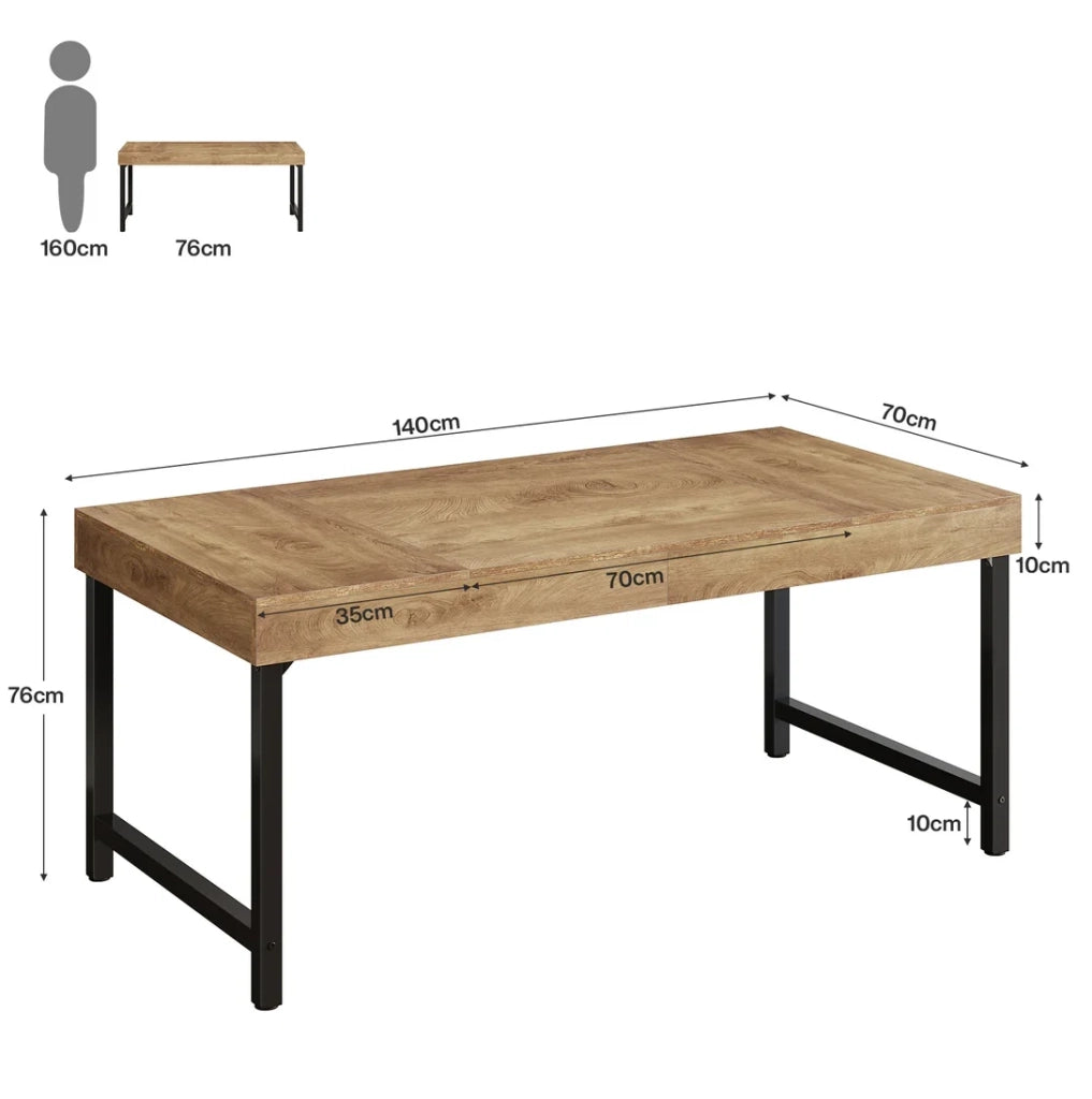 Scrivania da ufficio in MDF e metallo nero e marrone da 140 cm