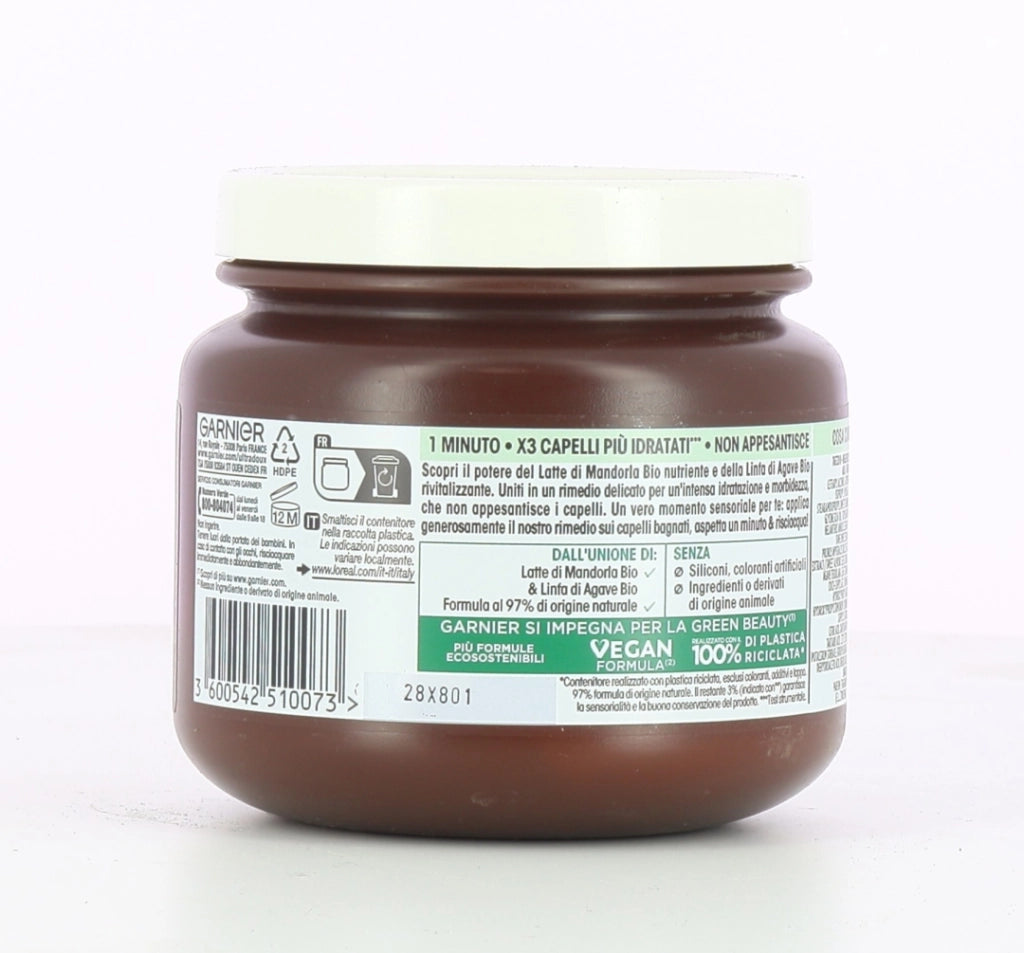 GARNIER ULTRA DOLCE MASCHERA IDRATANTE PER CAPELLI DISIDRATATI  LATTE DI MANDORLA E LINFA DI AGAVE BIO 340 ML