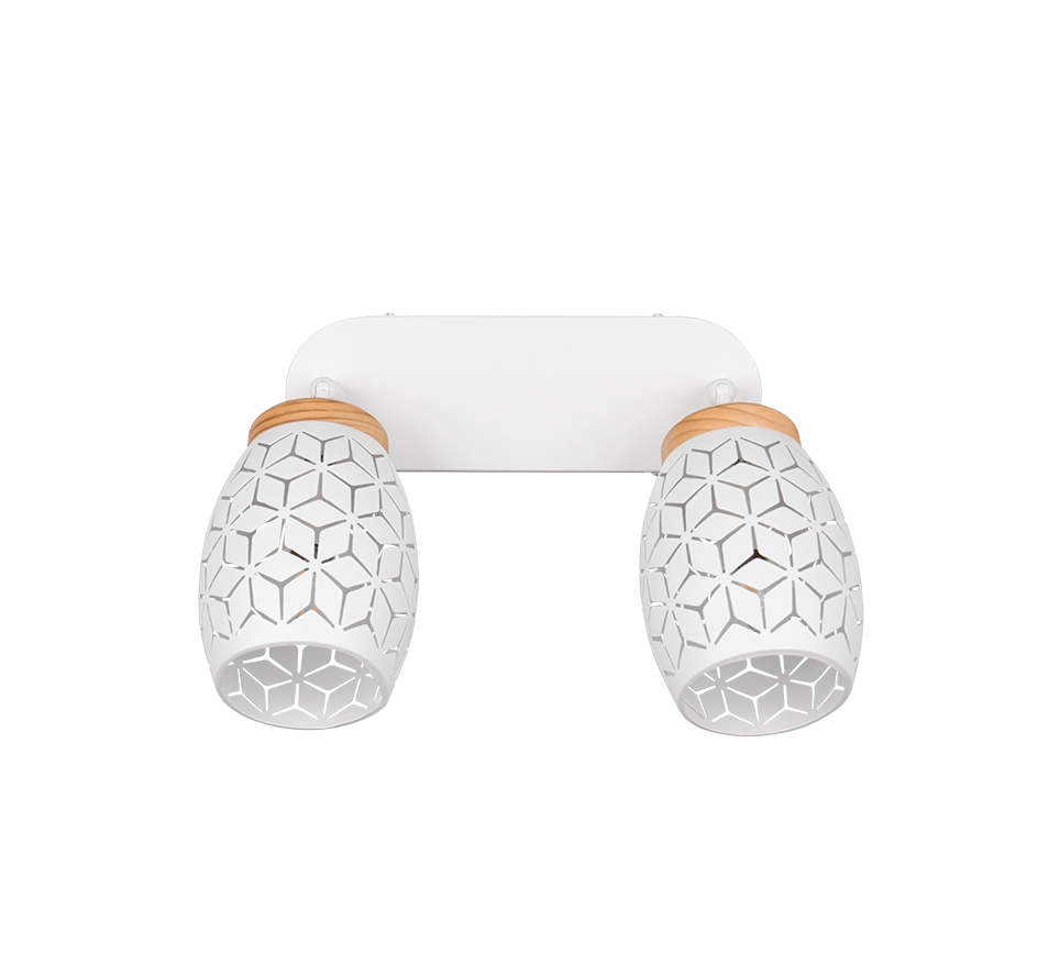 Barra 2 spots, metallo, bianco e legno, L 28 cm, Bidar