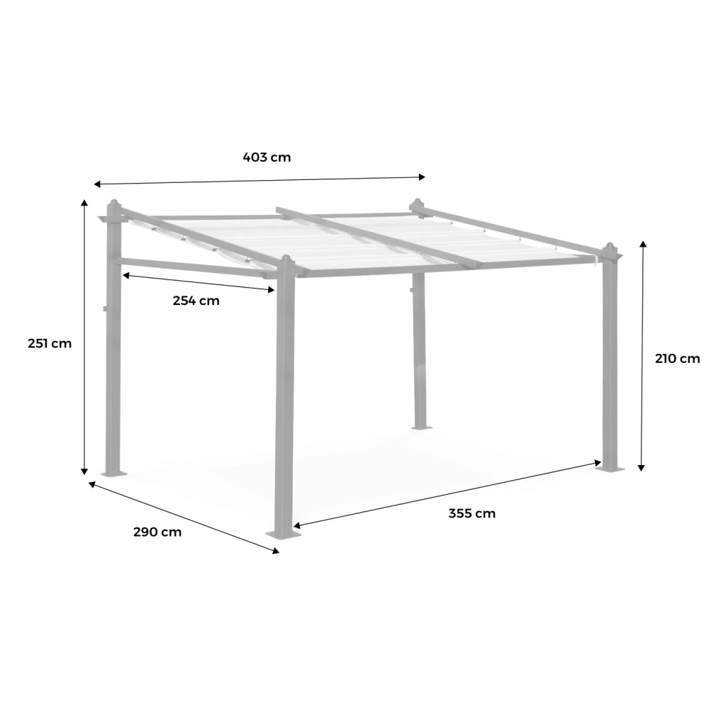 3x4m  pergola in alluminio con copertura scorrevole, ecrù