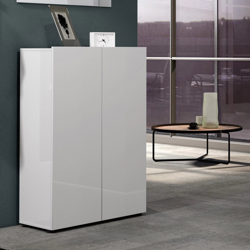 Mobile Portascarpe Liberata, Scarpiera 18 Paia Made in Italy, 80x34x115h cm Bianco Lucido