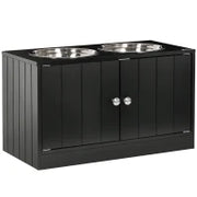 Ciotola per Cani Rialzata con Vano Contenitore, 2 Ciotole in Acciaio Inox Rimovibili, 60x30x35.5cm, Nero