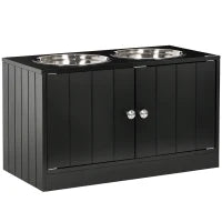 Ciotola per Cani Rialzata con Vano Contenitore, 2 Ciotole in Acciaio Inox Rimovibili, 60x30x35.5cm, Nero