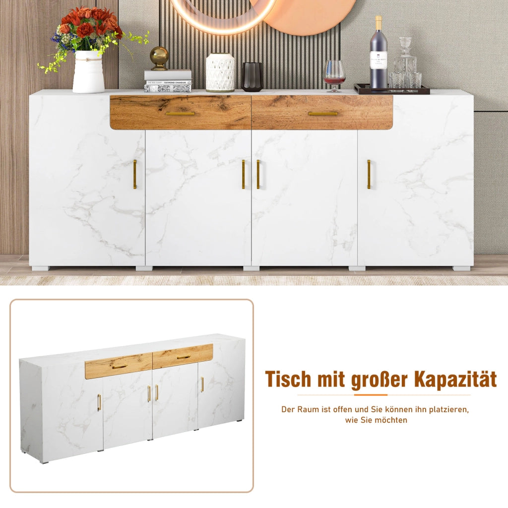 Credenza con 4 ante e 2 cassetti; 4 ripiani - per soggiorno - in truciolare e PVC - 208×39.5×80 cm - bianca