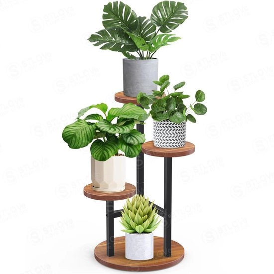 Plantenrek a Molti Strati - Houten/Metallico Plantenrek - 3 Livelli Bloemstandaard - Potstandaard per Giardino/Soggiorno - Altezza 120 cm