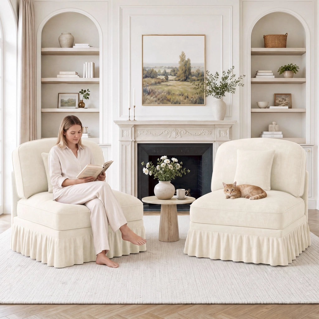 Divano senza braccioli con gonna rimovibile e cuscino design trasformabile in chenille bianco 79 × 75 × 23 cm