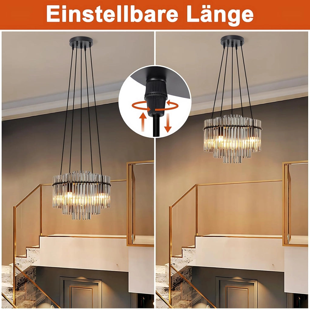 Lampada a Sospensione ZMH Vintage a 5 Fiamme E27 in Vetro Nero (senza Lampadina)
