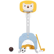 Canestro da basket 3 in 1 con 5 altezze regolabili, Canestro da basket e gioco del golf per bambini Giallo