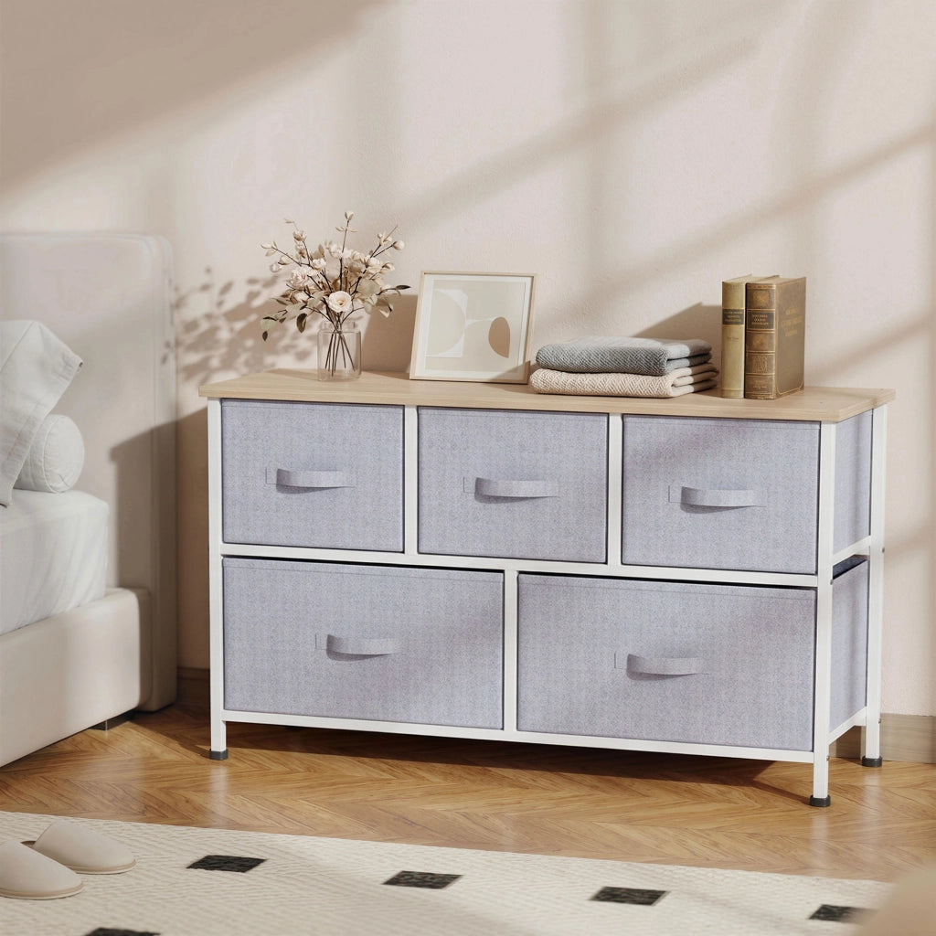 Cassettiera Tessuto 5 Cassetti ¨C Zephmum ¨C Grigio 100x30x54 cm