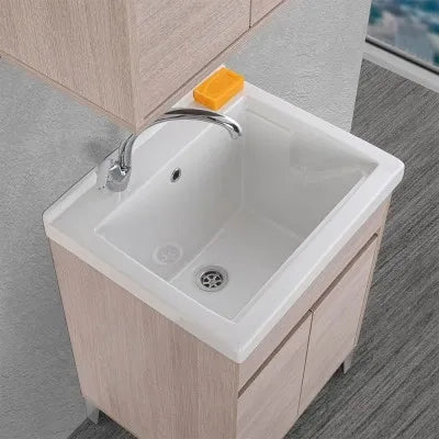 Vasca lavatoio 60x50 cm in ceramica bianca con foro rubinetto a sinistra