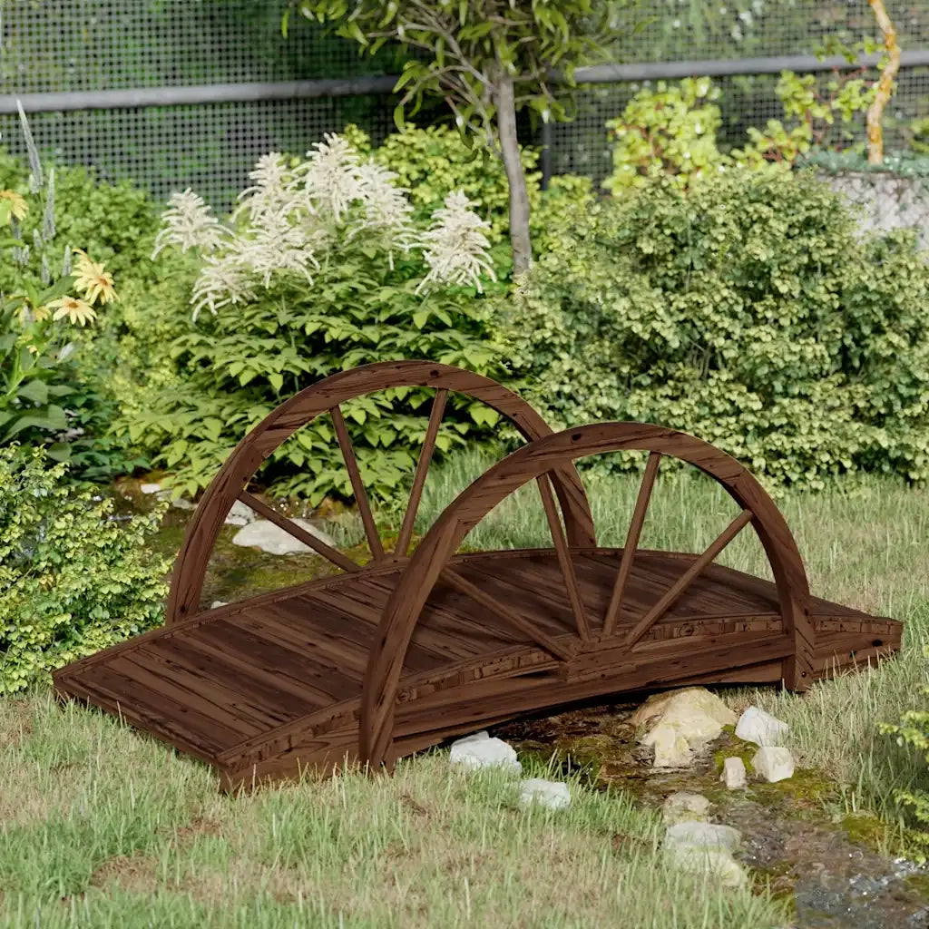 Ponte Giardino con Mezza Ruota 99x50x38 cm Legno Massello Abete CFW4171246