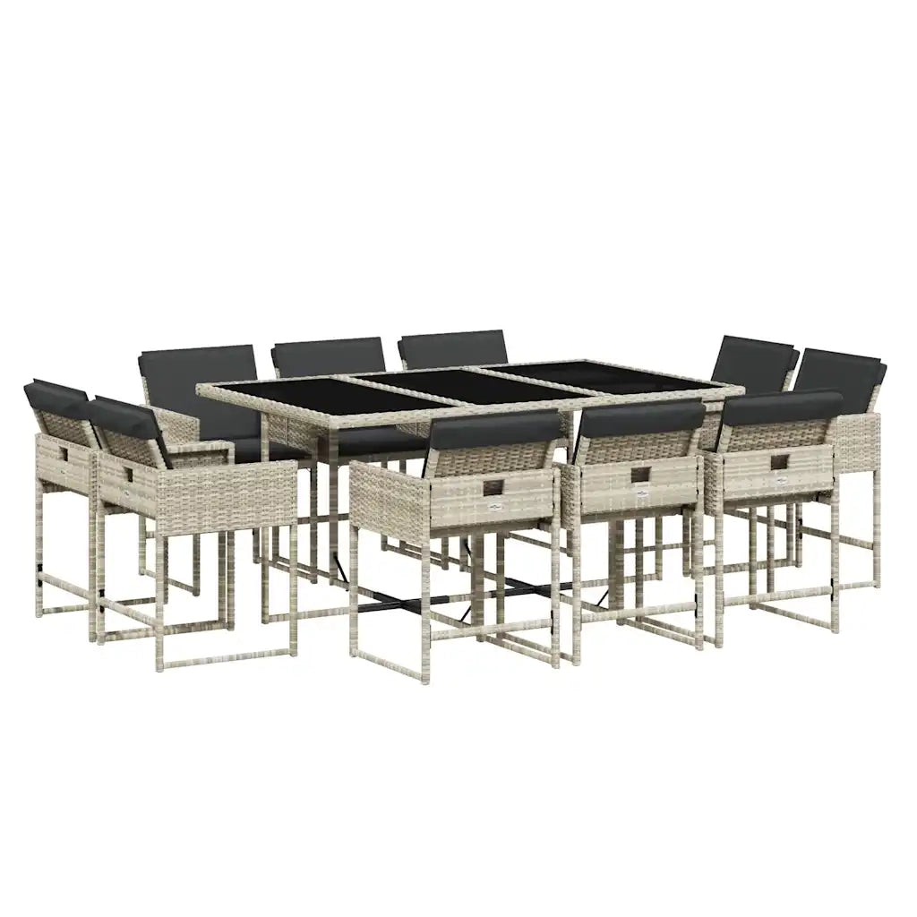 Set Pranzo Giardino 11pz con Cuscini Grigio Chiaro Polyrattancod mxl 88491